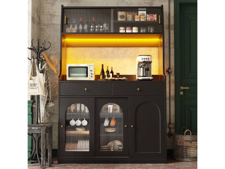 Armoire Haute - Éclairage LED Contrôlé par App 2 Tiroirs Protection Anti-Inclinaison Portes Coulissantes Verre-120x40x180 cm-Noir