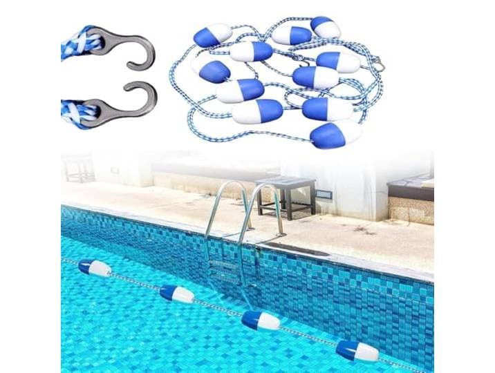 PsmpengAMZ Schwimmender Pool-Sicherheitsteiler – Schwimmbahn-Leinenseil mit 2 Haken, blau-weißer Pool-Trenner, Schwimmbahnmarkierung, langlebiger Auftrieb(83ft/25.3m)