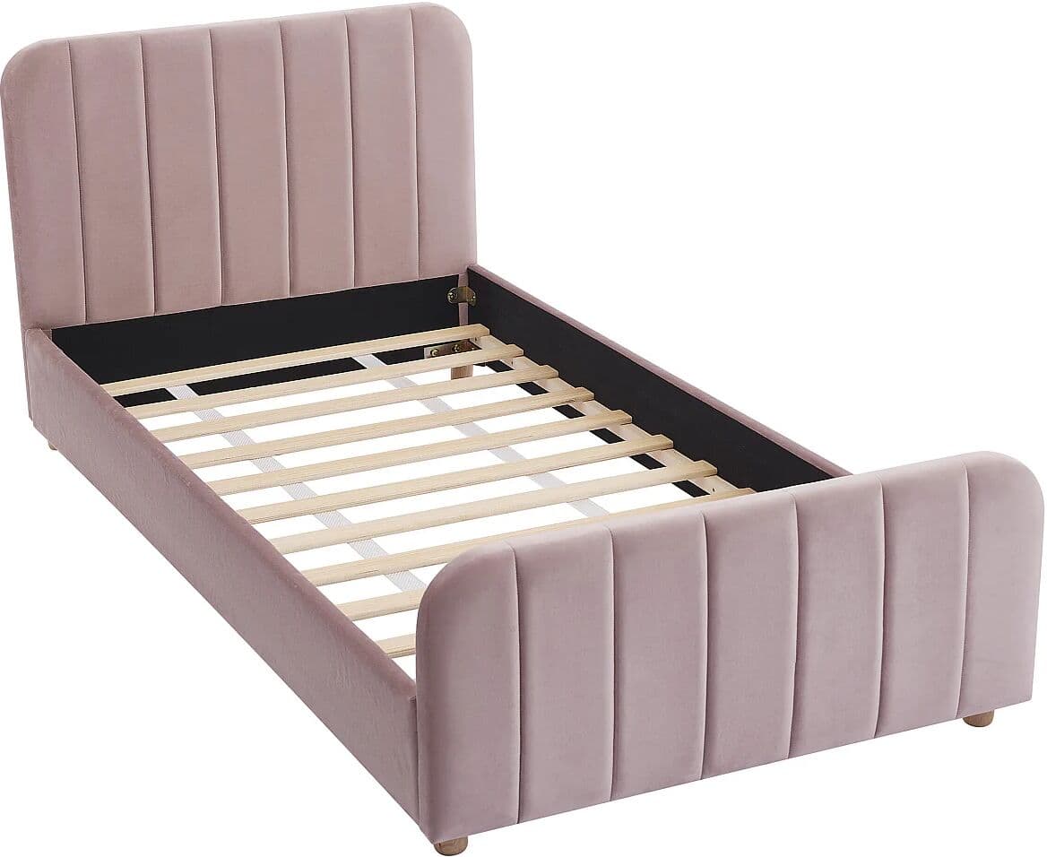Vente-unique Lit 90 x 190 cm - Velours avec coutures verticales - Rose - ROGADI
