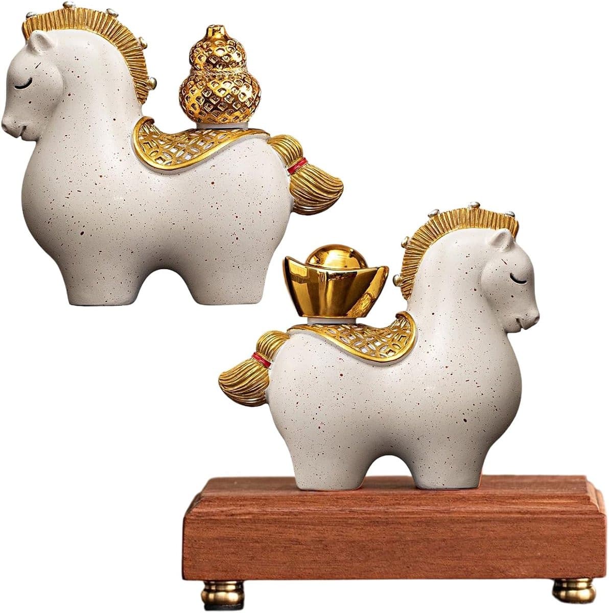 Wit Paard Beeldje met Roterende Functie voor Tafeldecoratie - B/D/H: 10 x 11.5 x 10 cm