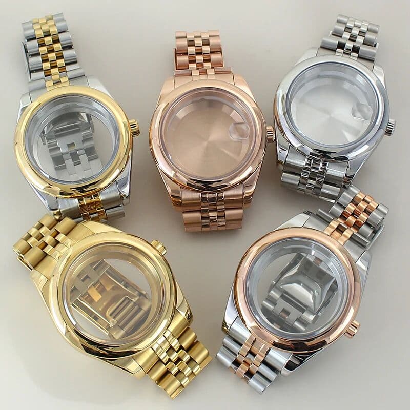 FEIYASHI 39mm 36mm Round Edge Watch Case Sapphire Crystal Glass For Seiko NH35 NH36 NH38 NH34 Miyota 8215 Movement Presidential Bracelet
