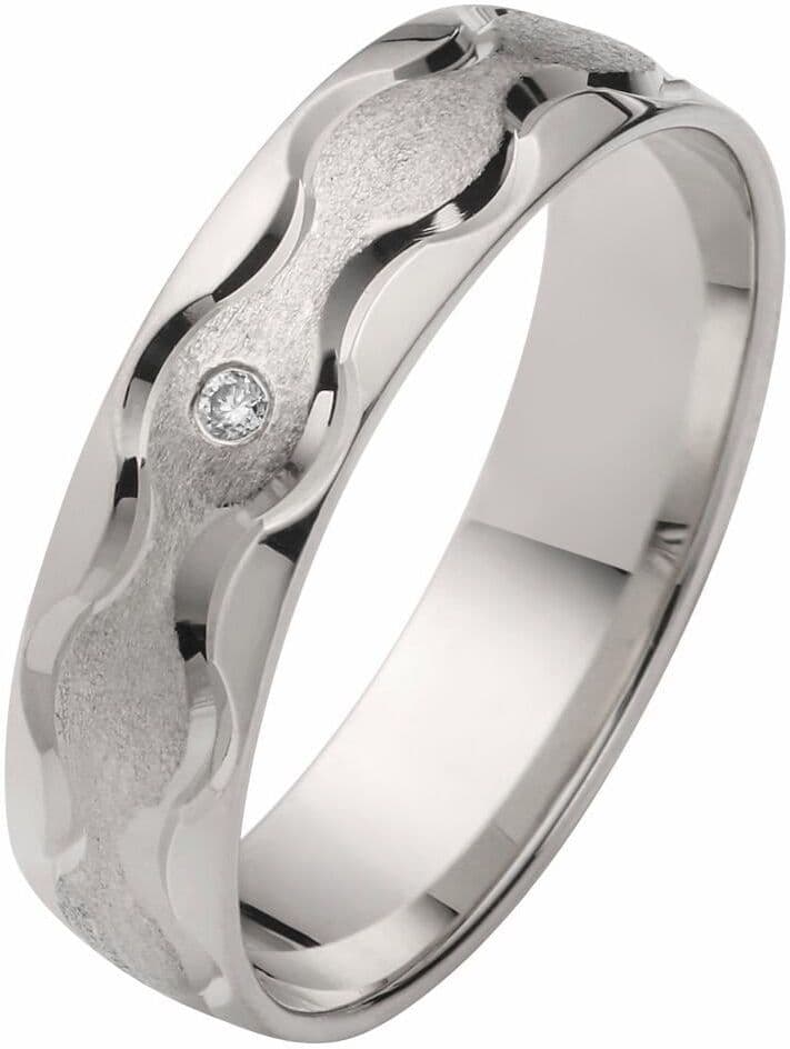 Trauring FIRETTI "Schmuck Geschenk Gold 375 Hochzeit Ehering "LIEBE" Welle" Gr. 17, weiß (weißgoldfarben), Fingerringe, Damen, 17, 0,01 SI = kleine Einschlüsse mit Brillant, Weißgold 375, 5mm, Trauring, Made in Germany, wahlweise mit oder ohne Brillant