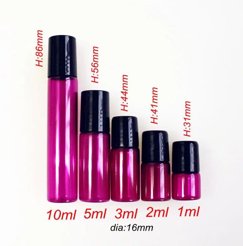 sambette 50pcs/lot 1ml 2ml 3ml 5ml 10ml Colorful Perfume Roll on Bottle with Glass/Metal Ball Roller Doterra Essential Oil Vials Thin