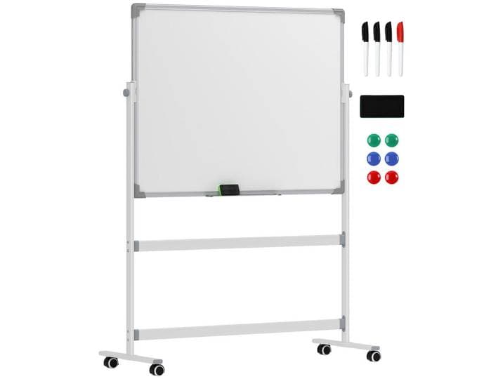 Homcom Whiteboard,120 x 90 cm, magnetisch, drehbar, mobil, inkl. Marker & Schwamm, Weiß, Metall, 50x165x127 cm, Bilder & Rahmen, Pinnwände & Magnettafeln