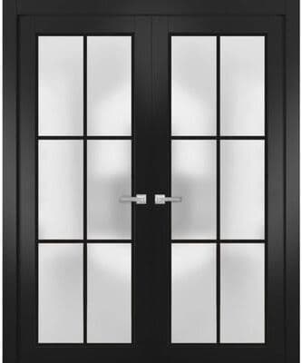SartoDoors Planum 2122   Interior French Doors Double French Door   Solid Wood   Hardware Set   36x80, Matte Black Bedroom Door