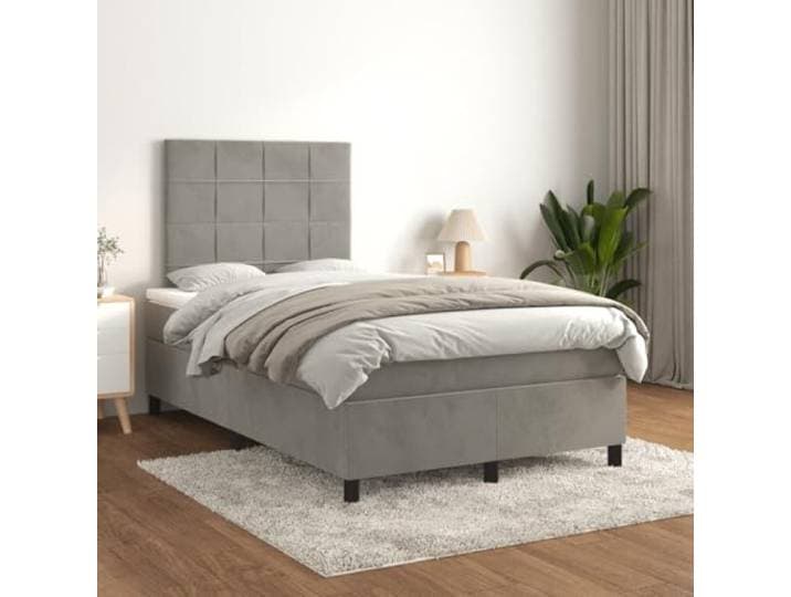 KTHLBRH Bettgestell grau Zement 100 x 200 cm aus mehrschichtigem Holz Mit Kopf- und Fußteil, Lattenrost aus Sperrholz, robuster Rahmen, für Schlafzimmer