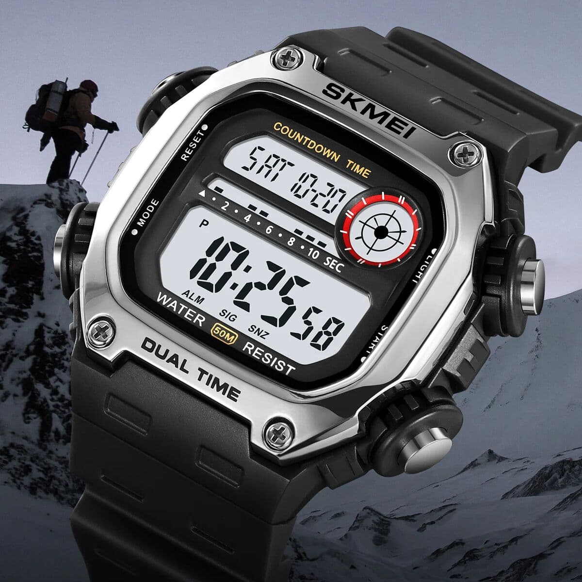 SKMEI Top Brand Back Light Digital Countdown Sport Watches Men's Fashion 5Bar Waterproof Stopwatch Wristwatch Alarm Montre Homme