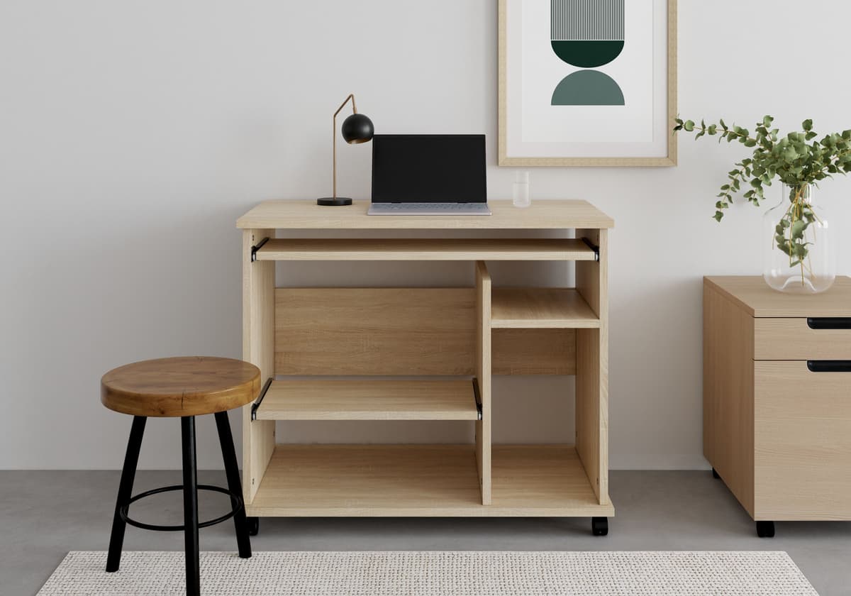 Computertisch VOGL MÖBELFABRIK "Compi", braun (sonoma, eichefarben), B:90cm H:76cm T:50cm, Tische, Computertisch, PC-Tisch mit Tastaturauszug, platzsparend, Breite 72 oder 90 cm sonoma, eichefarben B/H/T: 90cm x 76cm x 50cm