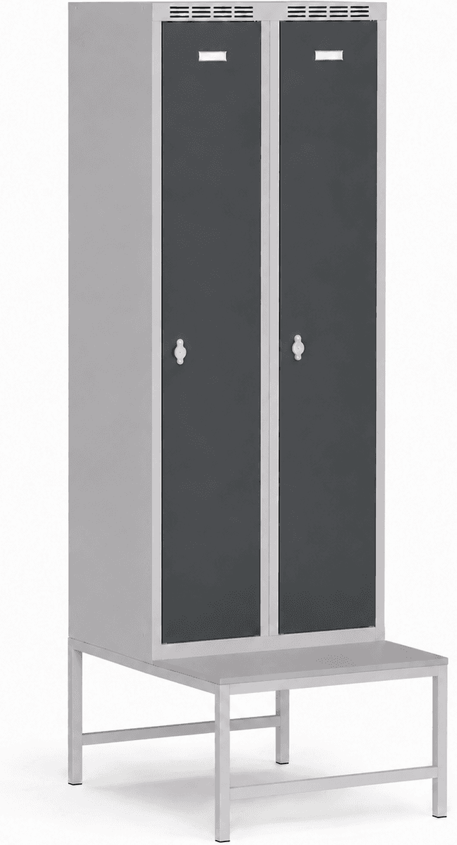 B2B Partner Szafka ubraniowa S7 z ławką, 2-drzwiowa, 1875 x 600 x 500/800 mm, zamek obrotowy, grafitowe drzwi
