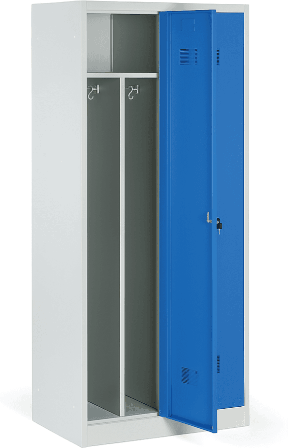 B2B Partner Kovová šatníková skrinka S1 s medzistenou, 2 oddiely, 1850 x 800 x 500 mm, cylindrický zámok, tmavosivé dvere