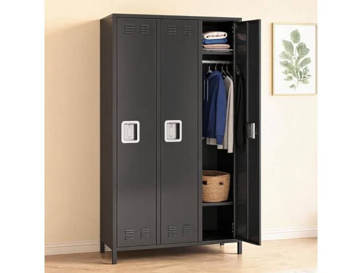 Casier Métallique 3 Portes Verrouillable - Armoire de Vestiaire pour Écoles Salles de Sport et Bureaux - Noir