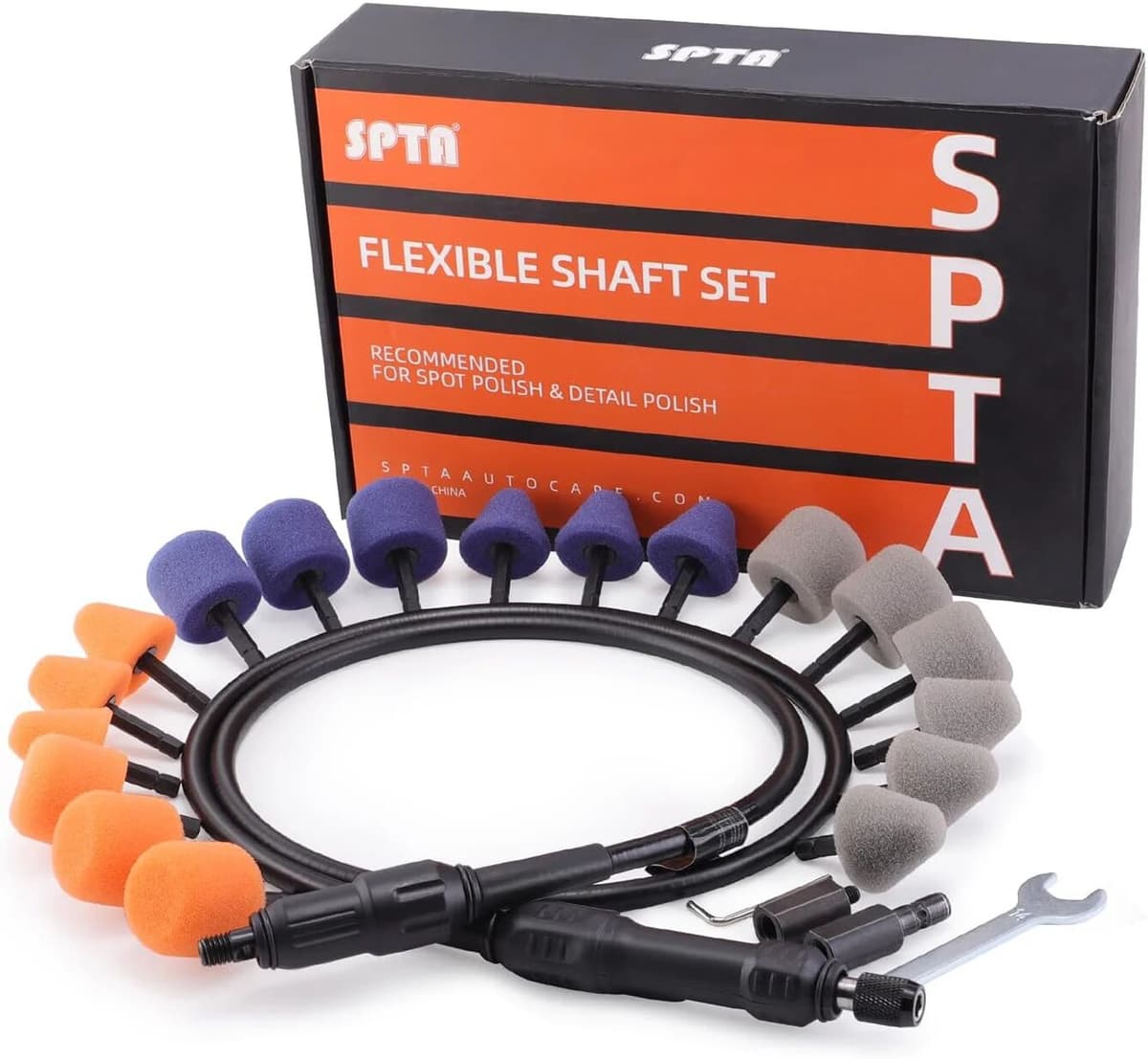 SPTA Mini Polishing Ball Flexible Shaft Set Conical Cylindrical Drums for Car Wheel Detailing  Small Spaces Buffing