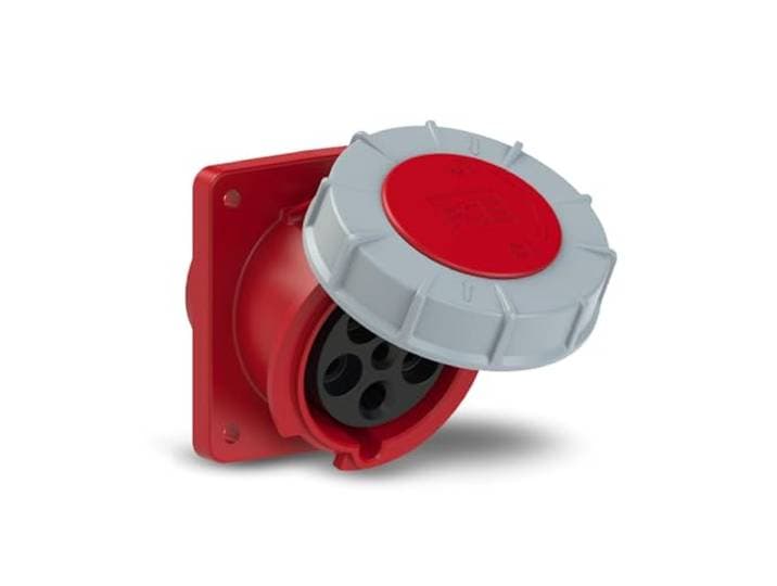 PCE 435-6 Prise Murale CEE 63A 5 Pôles 6h IP67 Power Twist Industrielle Boîtier résistant aux chocs IK10\, bride 100x112 mm\, raccordement à vis 6-25 mm²\, prise de courant fort étanche IP66/67