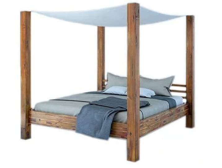 SAM Himmelbett 200x200 cm Ella Holzbett aus Akazienholz inkl. Stoffhimmel massives Doppelbett, romantischer Landhausstil, jedes Bett EIN pflegeleiches Unikat