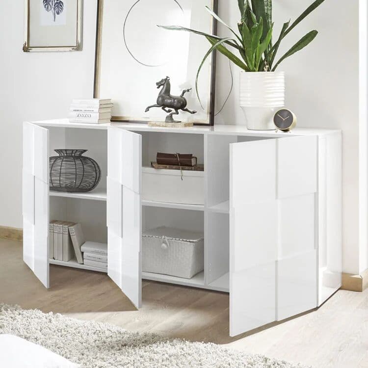 garneroarredamenti Madia 181x84h cm 3 ante moderna bianco laccato lucido Obsession