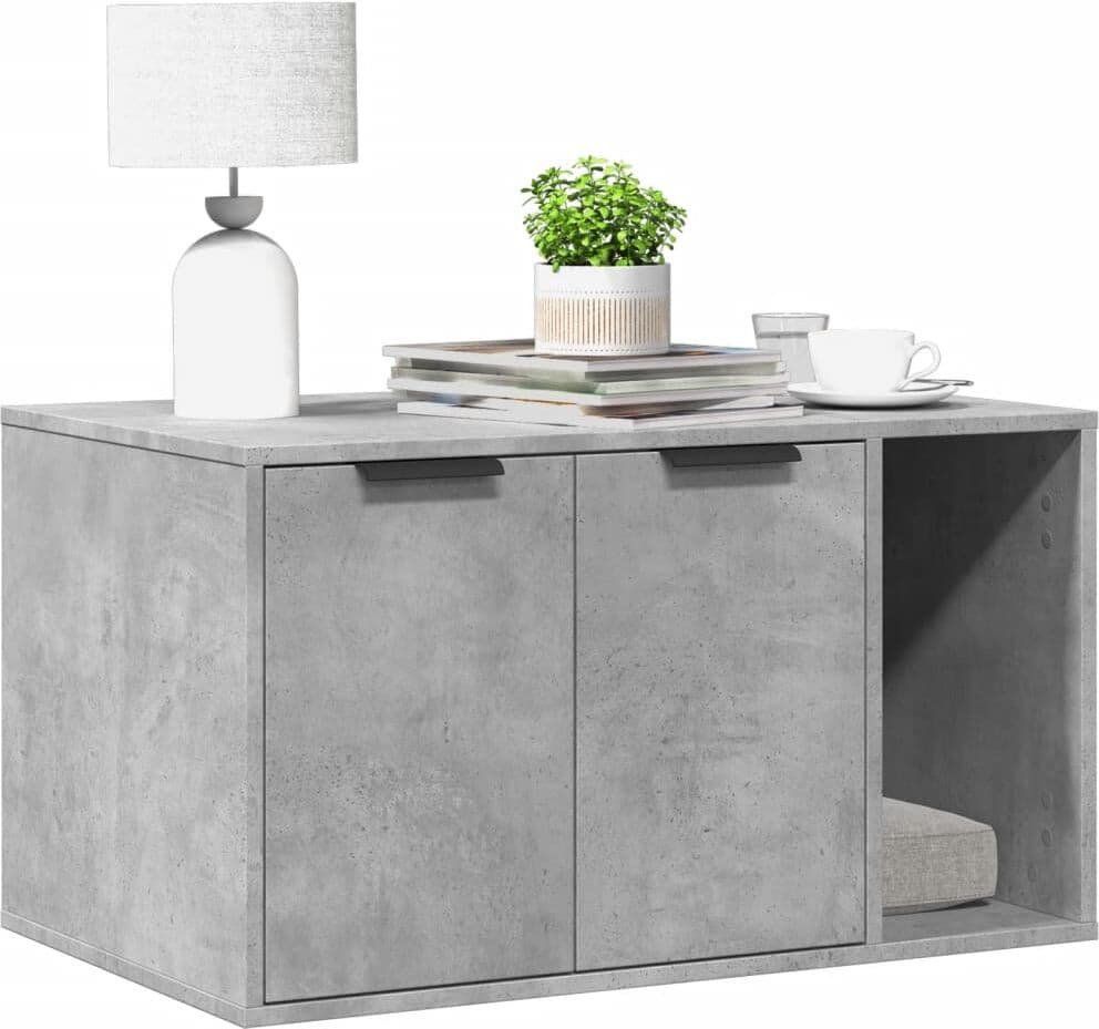 vidaXL Mueble arenero para gatos madera gris hormigón 80x50x45 cm Gris