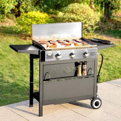 MAISON ARTS 2- & 3-Burner Propane BBQ Grills with Cast Iron Griddles, 20,000 & 33,000 BTU for Outdoor, Patio, and Party Cooking