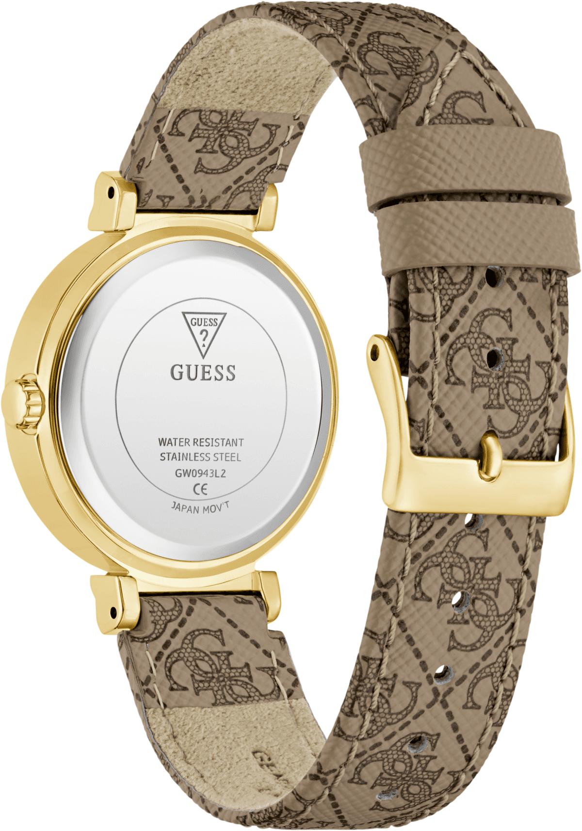 Quarzuhr GUESS "IVY", braun (beige, braun), Armbanduhren, Damen, Quarzuhr, Armbanduhr, Damenuhr, Lederarmband, Kristallsteine