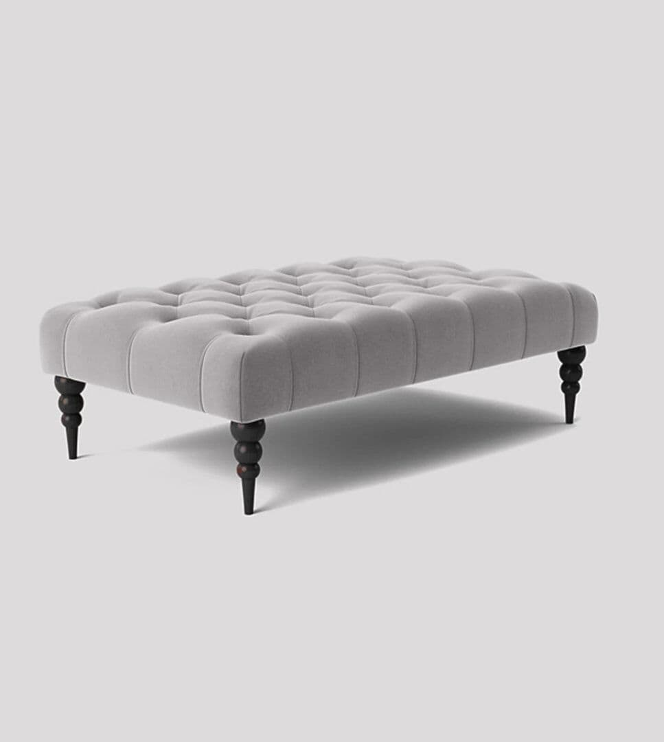 R&M Furnishers Alyana Rectangle Ottoman Bench with Wooden Legs - Plush Velvet Chesterfield Upholstered Footstool Silver 35cm H x 180cm W x 50cm D