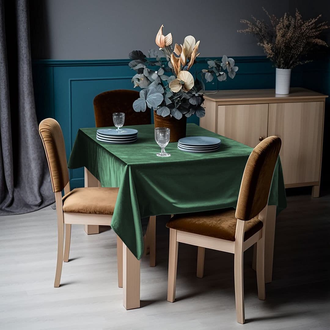 Lilijan Home & Curtain Matte Velvet Square Tablecloth Sacramento Green 132cm W x 396cm L