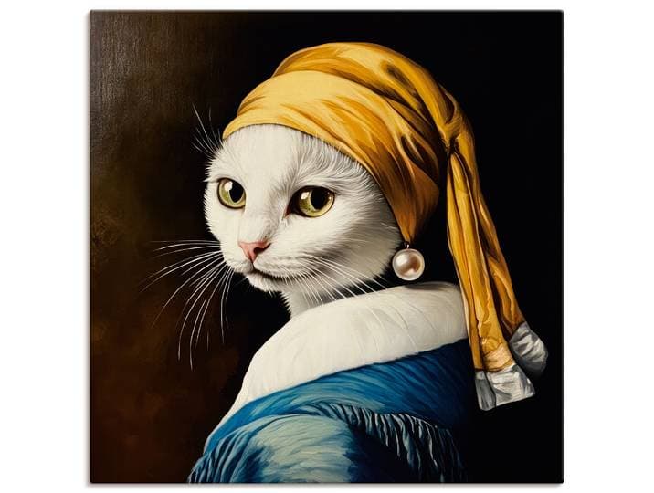 Wandbild ARTLAND Die Katze mit dem Perlenohrring , gelb (farbe bild(er): schwarz), B:30cm H:30cm, Bilder, Wandbild, als Alubild, Leinwandbild, Poster, Wandaufkleber in verschied. Grössen