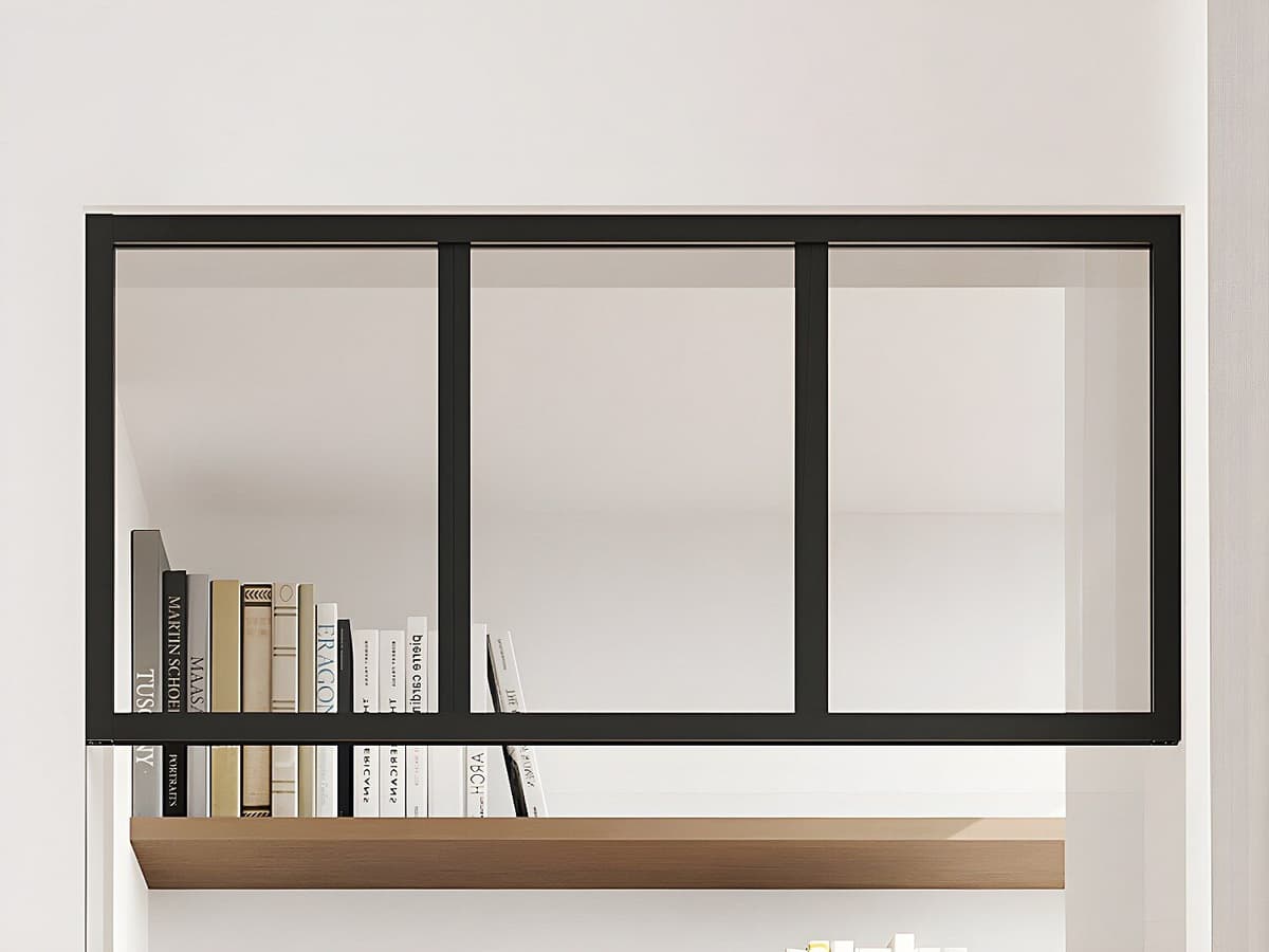Vente-unique Bovenraam werkplaats in gepoedercoat aluminium - L83 x H40 cm - Zwart - BAYVIEW