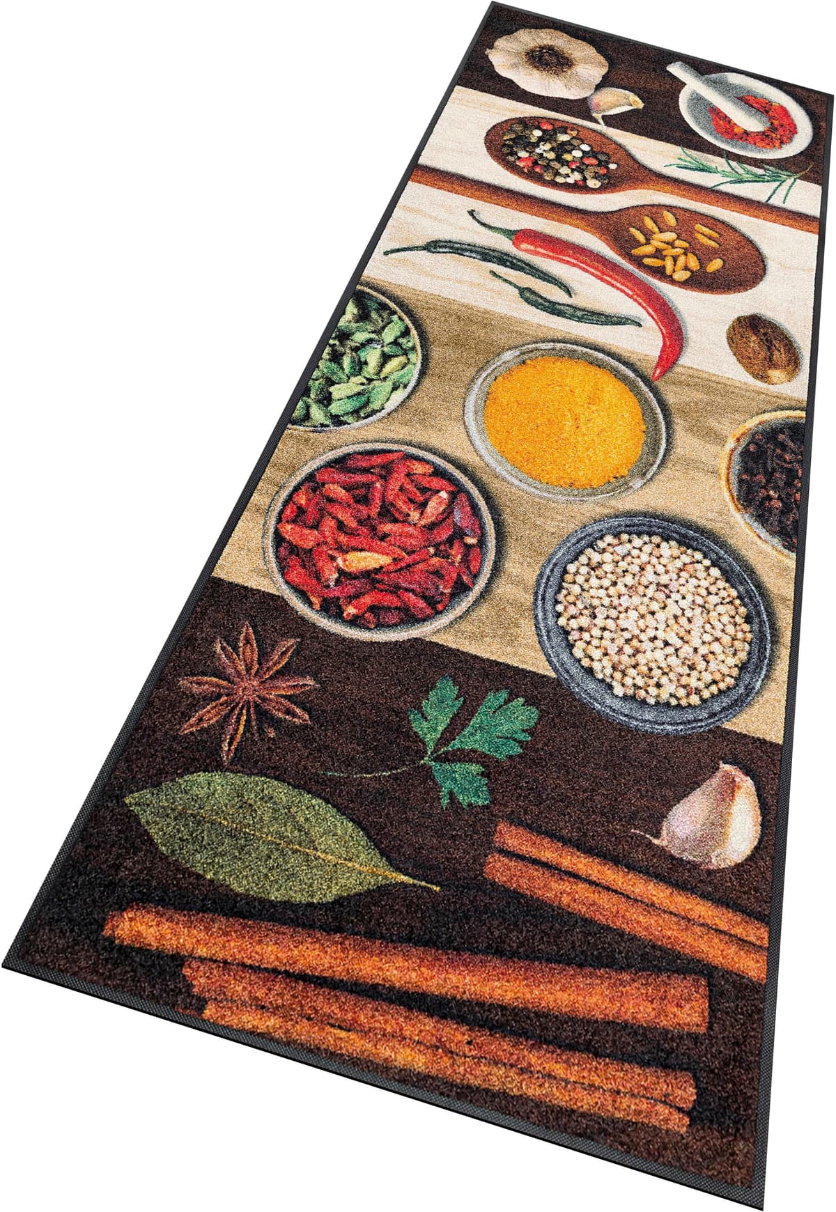 Küchenläufer "Hot Spices" Gr. 18, bunt (braun, bunt), B:75cm H:9mm L:190cm, Kunstfaser, WASH+DRY BY KLEEN-TEX, Teppiche, Küchenläufer, Teppich, Motiv Gewürze, rutschhemmend, waschbar, Küche braun, bunt B : 75cm 1 Stk., 9mm, L: 190cm