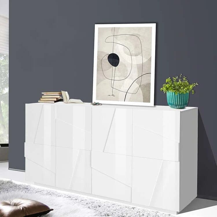garneroarredamenti Credenza 163x86h cm 4 ante moderna bianco lucido Zenzero Gihome®