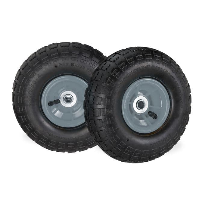 Relaxdays Set van 2 vervangwielen voor kruiwagens en bollewagens, luchtbanden, 260 x 85 mm, zwart-grijs