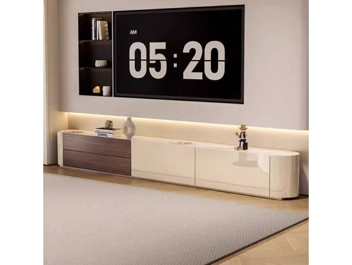 Meuble TV de luxe léger, table basse et meuble de rangement intégré pour salon, support TV et moniteur, mobilier