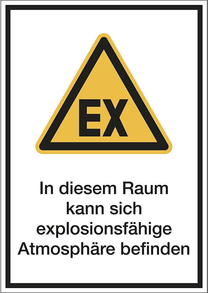 kaiserkraft Kombischilder mit Text für Warnkennzeichen, In diesem Raum kann sich explosionsfähige Atmosphäre befinden, VE 10 Stk, Kunststoff, LxH 210 x 297 mm