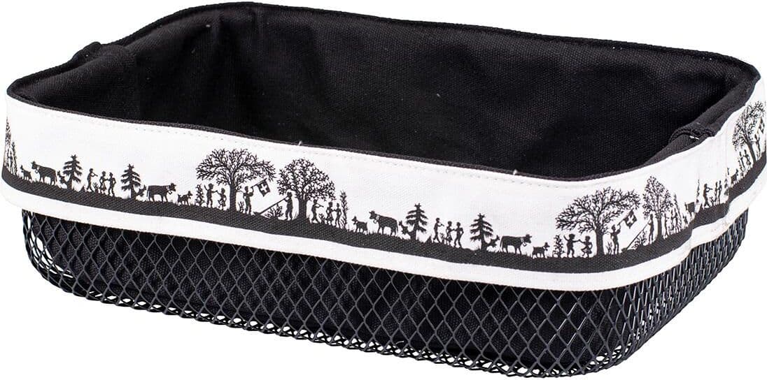 Brotkorb KADASTAR "Bergchilibi Noire", schwarz-weiss (bunt), H:9cm L:28cm, Lebensmittelaufbewahrungsbehälter, Brotkorb bunt B/H/L: 9cm x 28cm