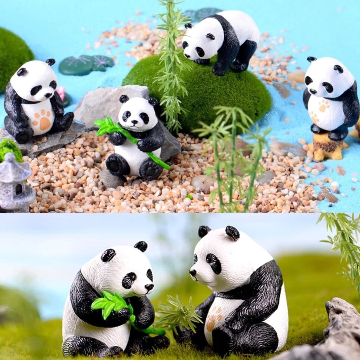 Set van 4 Miniatuur Panda Decoraties voor Micro Landschap, Aquarium en Tuin