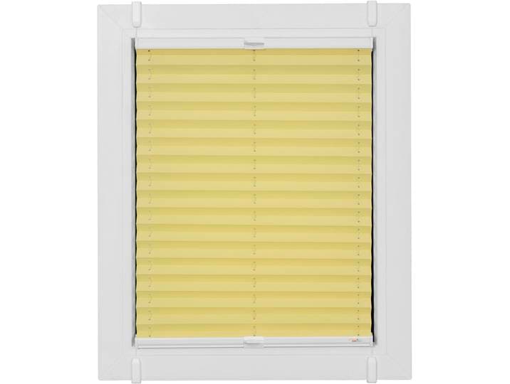 Plissee SUNLINES One Size Style Crepe, ohne Bohren, blickdicht, Klemmfix , gelb (zartgelb, weiß, weiß), B:115cm H:190cm, Obermaterial: 85% Polyester, 15% sonstige Fasern, Plissees, Plissee, Zubehörfarbe weiss, zum Klemmen