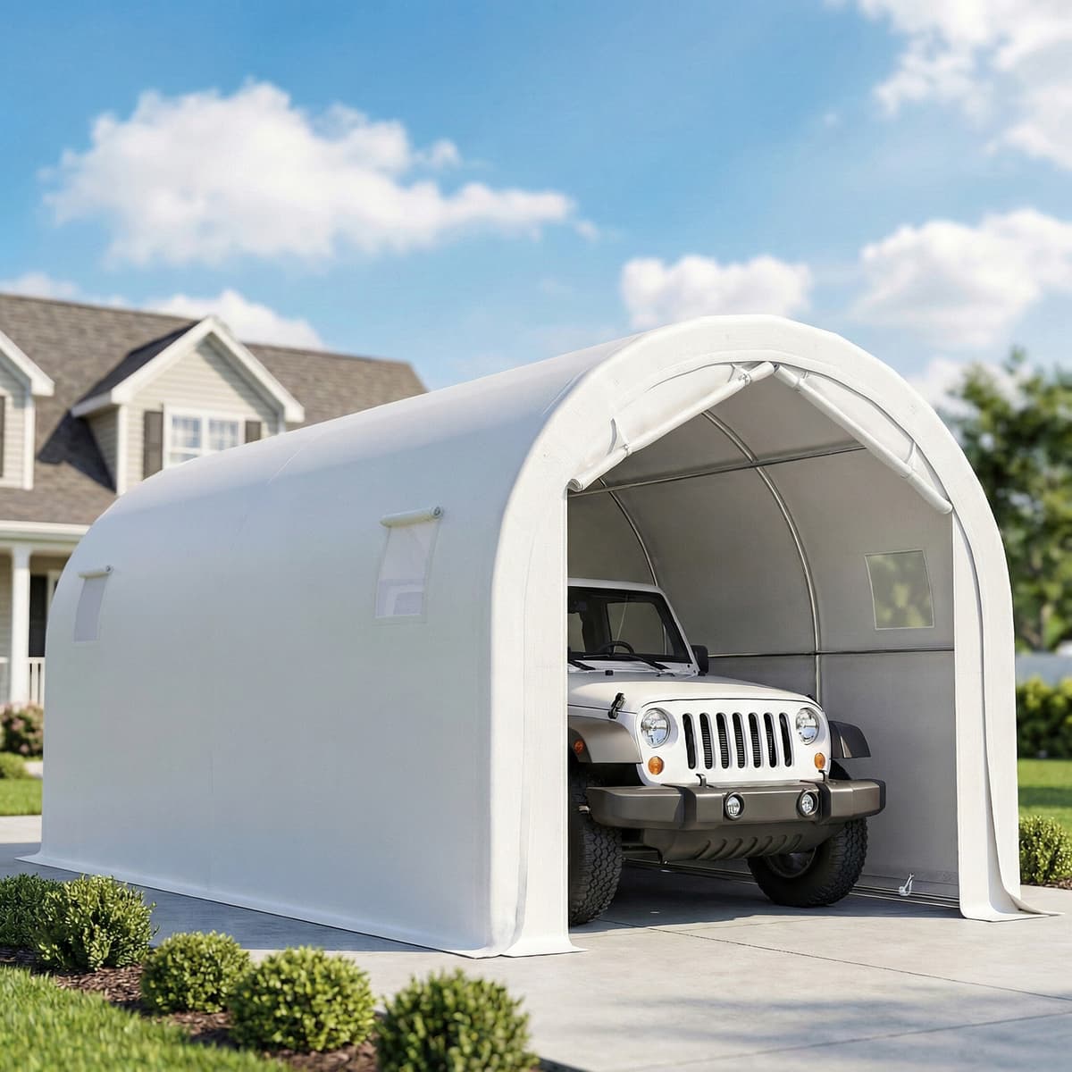 Outsunny Garage Esterno per Auto 3x6 m Impermeabile con Tessuto PE Resistente Telaio in Metallo Zincato UPF 30+ Bianco   Aosom Italy
