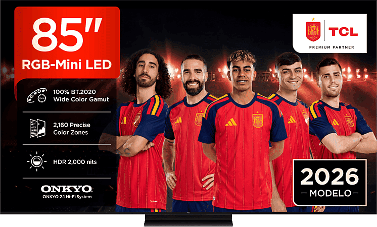 TV RGB Mini LED 85" - TCL 85RM7L, 4K, TSR AiPQ, Smart TV,HDR de hasta 2000 nits, Dolby Vision y Atmos, Panel HVA Pro, Negro