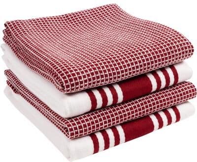 "KAF Home Set of 4 Centerband and Waffle Kitchen Towels, 18""x28"""