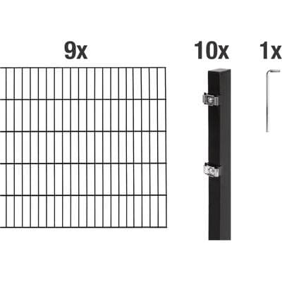 Doppelstabmattenzaun ALBERTS "Grundset", schwarz, H:80cm, Stahl, Zaunelemente, Höhe: 80-200 cm, Gesamtlänge: 4-30 m, zum Einbetonieren