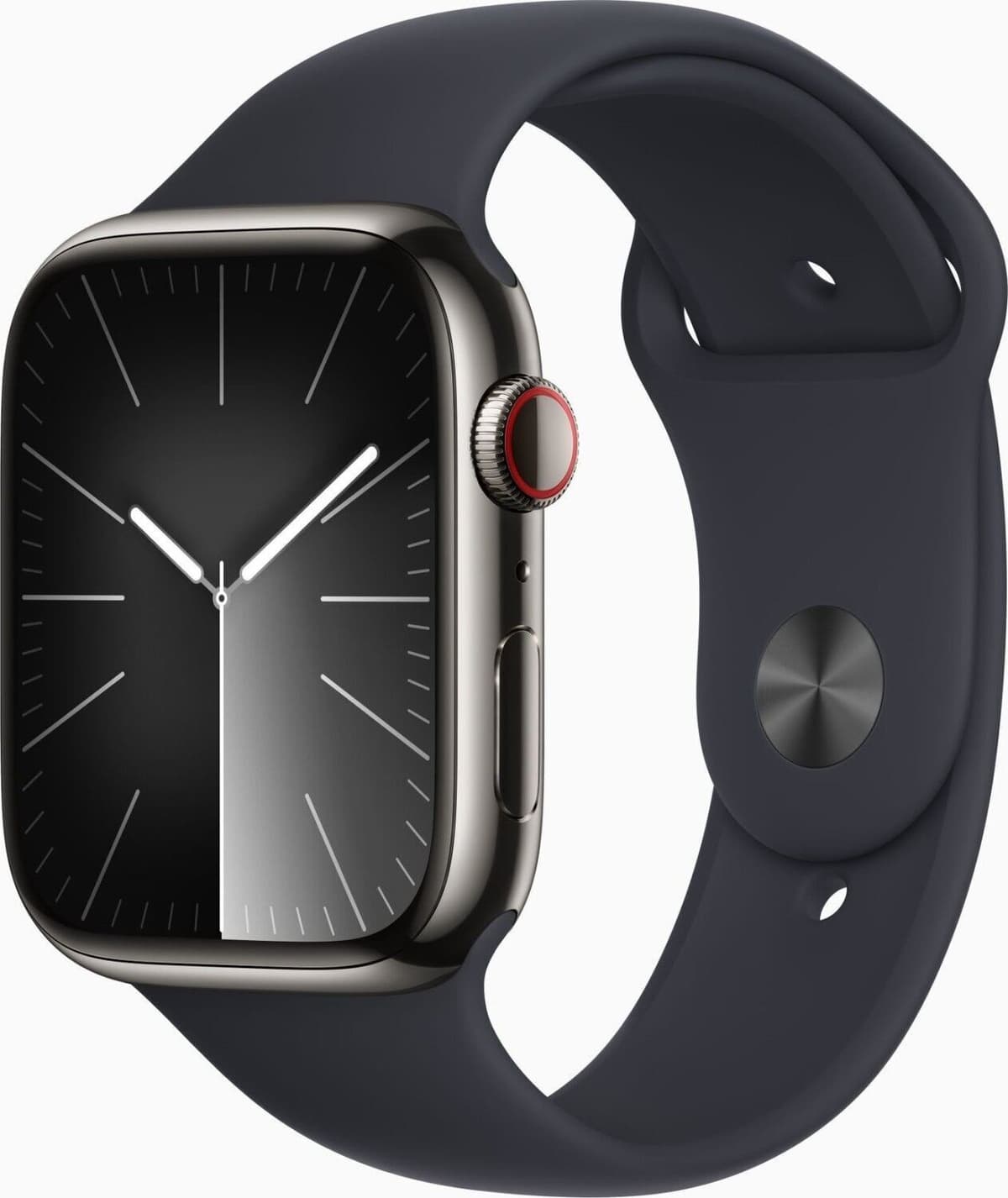 Apple Watch Series 9 Rostfritt stål 45 mm (2023)   GPS + Cellular   Midnatt   Sportband Midnatt M/L
