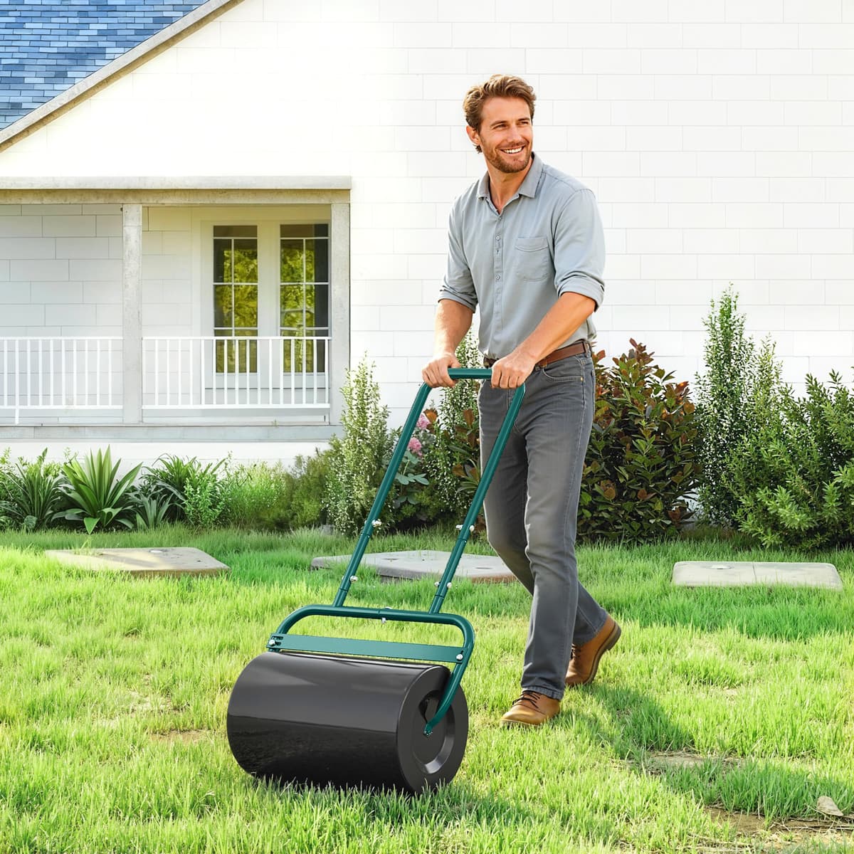 Outsunny Rullo per prato maneggevole, rullo pratico per prato, rullo per erba, rullo da giardino, flessibile, acciaio, 58L x 32,5B x 113H cm, Verde scuro   Aosom Italy