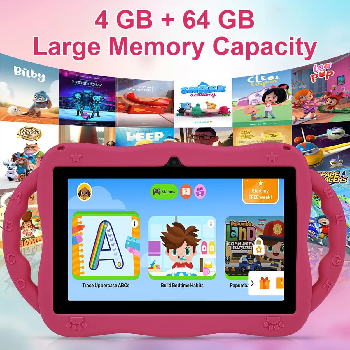 Qetupa 2026  7 inch Kids Tablets Deer Cartoon with Android 15 Octa Core 4GB+64GB ROM Come with Stylus Pen Children's Favorite Tab
