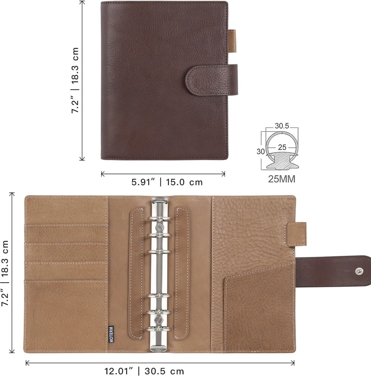 Moterm Franklin Covey Compact Size Elite Ring Planner Vegetable Tanned Leather Notebook Cover FCC Binder Organizer Journal Diary