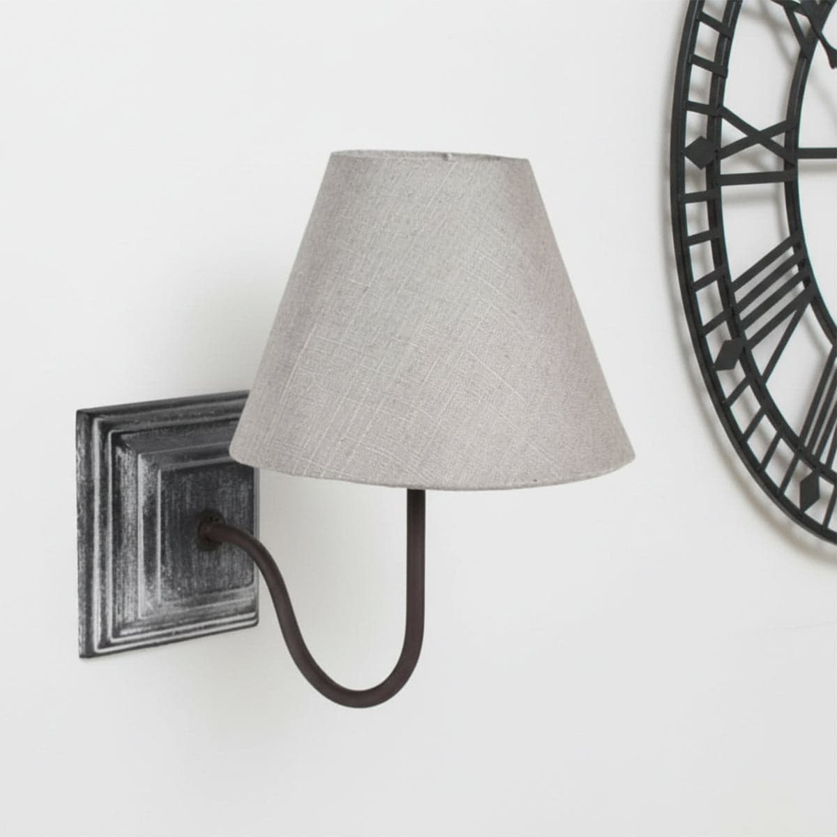 Grey Wash Wall Light with Linen Shade Wood, Plastic, Linen, Metal