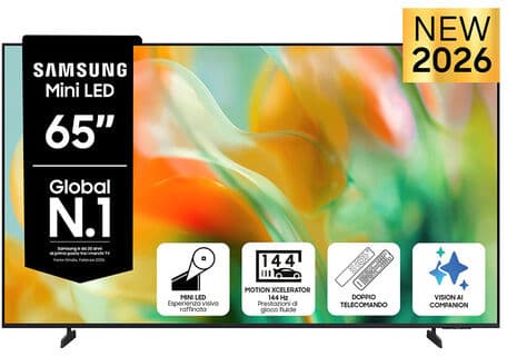 Samsung Mini LED AI TV 65'' UE65M80HAUXZT 4K, Processore NQ4 AI Gen2, 4K Upscaling, Color Booster Pro, OTS Lite, Metal Stream Design, Vision AI Smart TV,