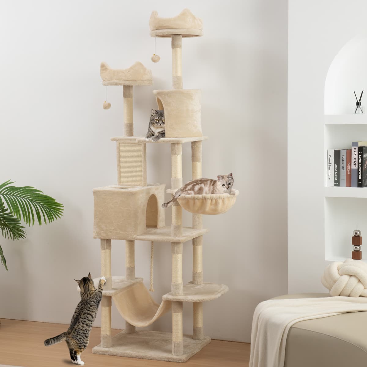 Pawhut Tiragraffi alto 206 cm con casette, ceste, amache e pali, Beige   Aosom Italy