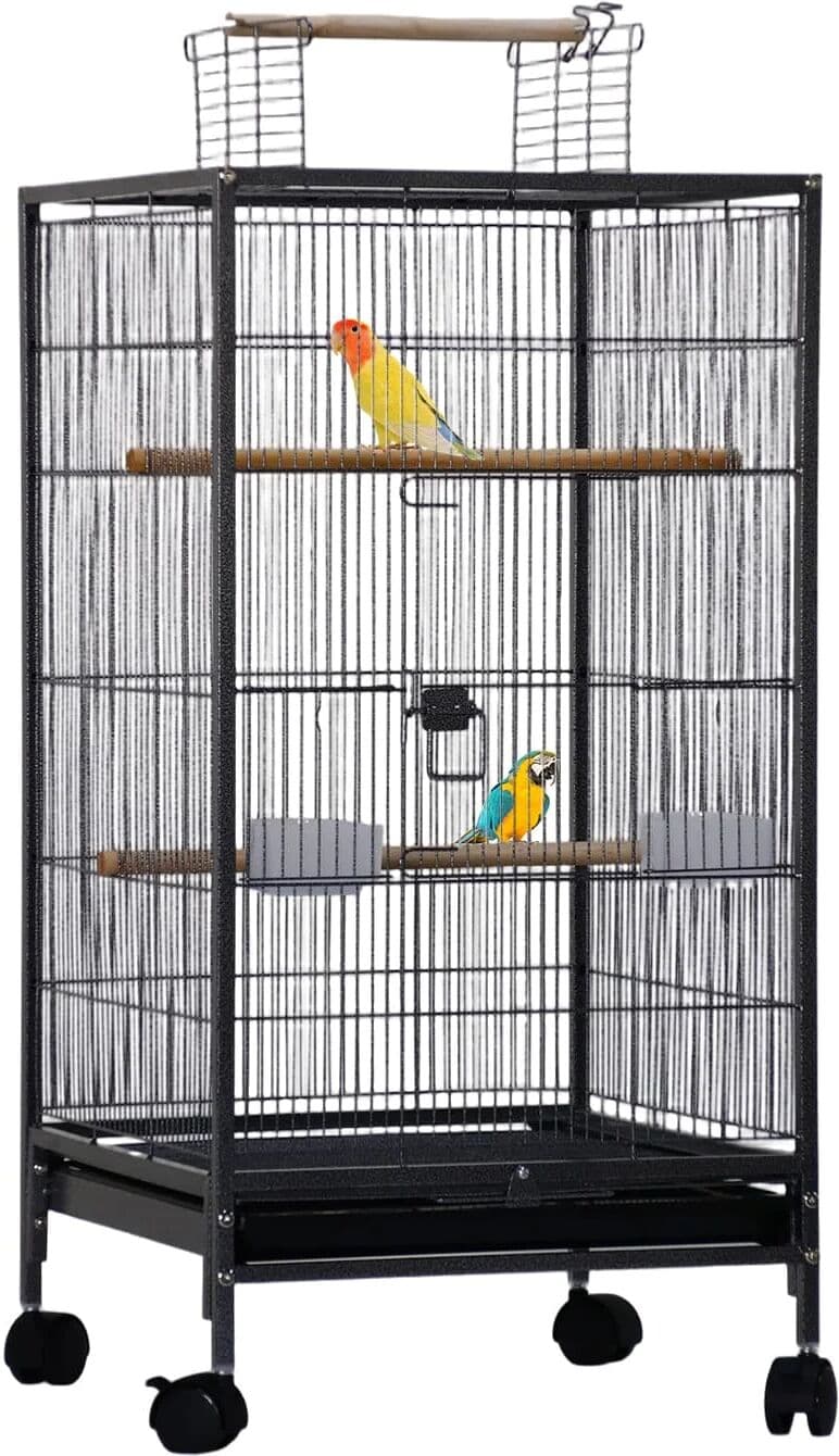 HiMISS Large Bird Cage with Stand Wrought Iron Flight Cage with Wheels for Parakeets Cockatiels Lovebirds Macaw Conure Birdcages