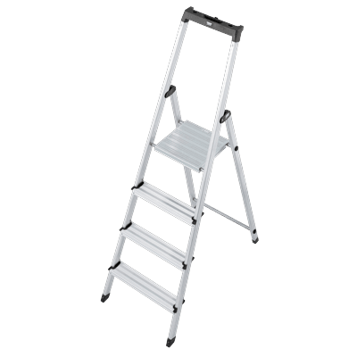 Stehleiter KRAUSE "Solidy", grau (aluminiumfarben), B:45cm H:11cm L:160cm, Aluminium, Leitern, Aluminium, 1x4 Stufen, Arbeitshöhe ca. 284 cm