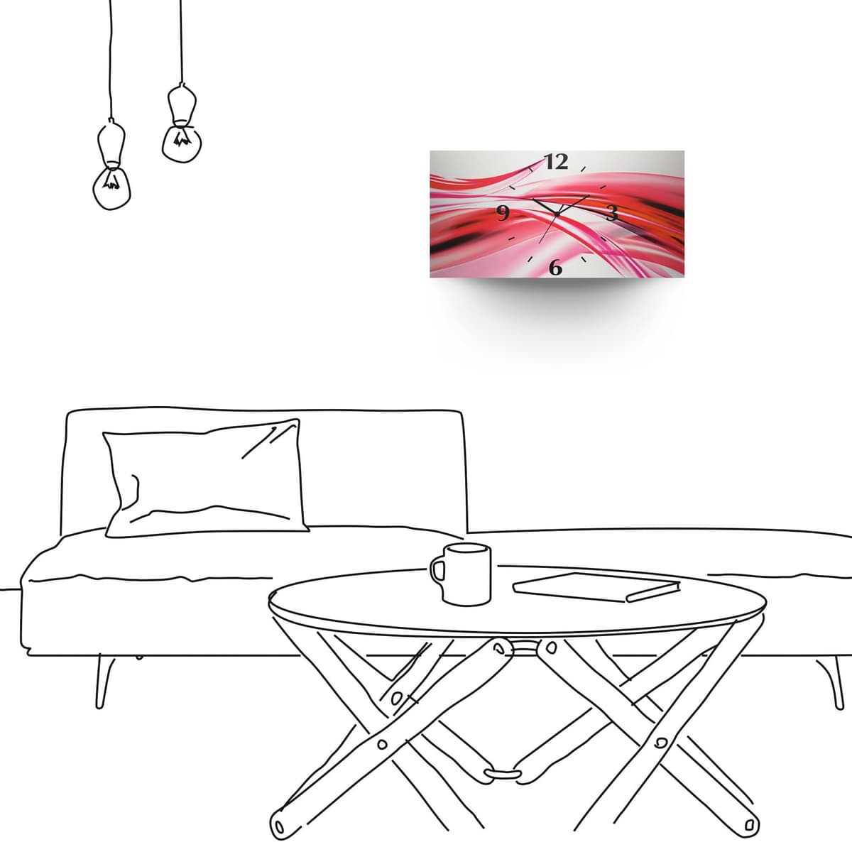 Wanduhr ARTLAND "Schöne Welle - Abstrakt", pink, B:60cm H:30cm T:0,3cm, Wanduhren, Wanduhr, wahlweise mit Quarz- oder Funkuhrwerk, lautlos ohne Tickgeräusche pink B/H/T: 60cm x 30cm x 0,3cm, Quarzuhr