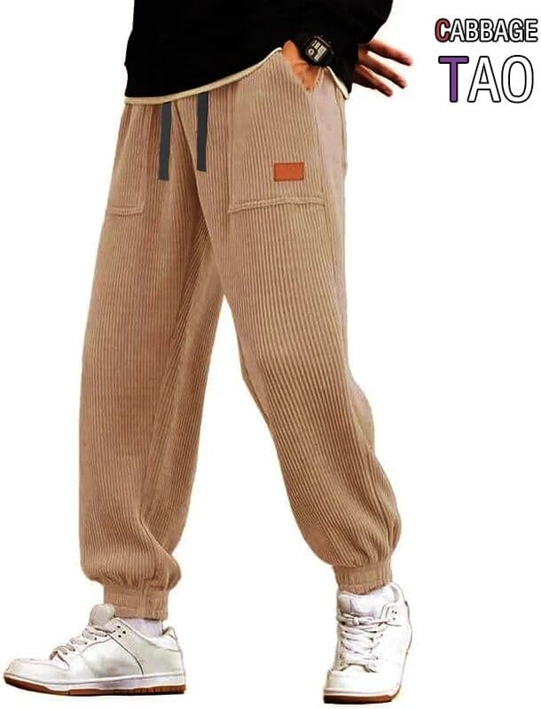 ANIMAL GAME Mens  Casual Loose Corduroy Pants Drawstring Trousers Cargo Workwear Bottoms Streetwear Joggers for Daily Outdoor Use