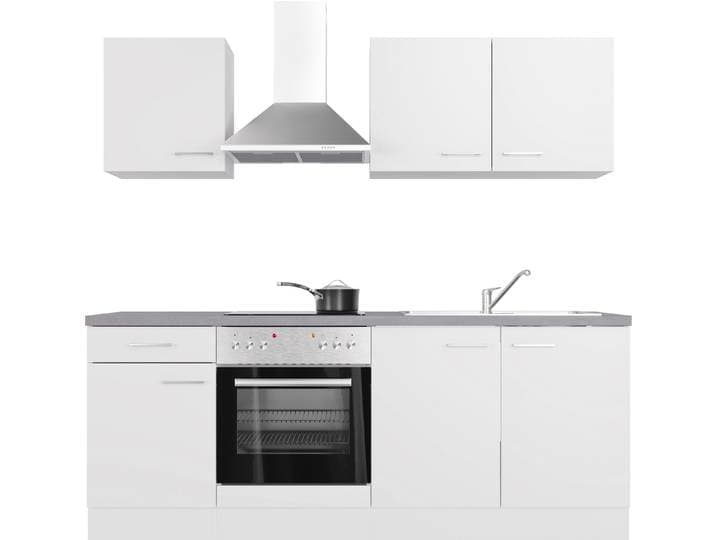 Küchenzeile FLEX-WELL Kopenhagen , grau (küche: weiß, front: weiß matt, korpus: weiß, arbeitsplatte: beton, grau), B:210cm H:200cm T:60cm, Komplettküchen-Sets, Küchenzeile, wahlw. mit E-Geräten, Breite 210 cm, viele Farbvarianten erhältlich